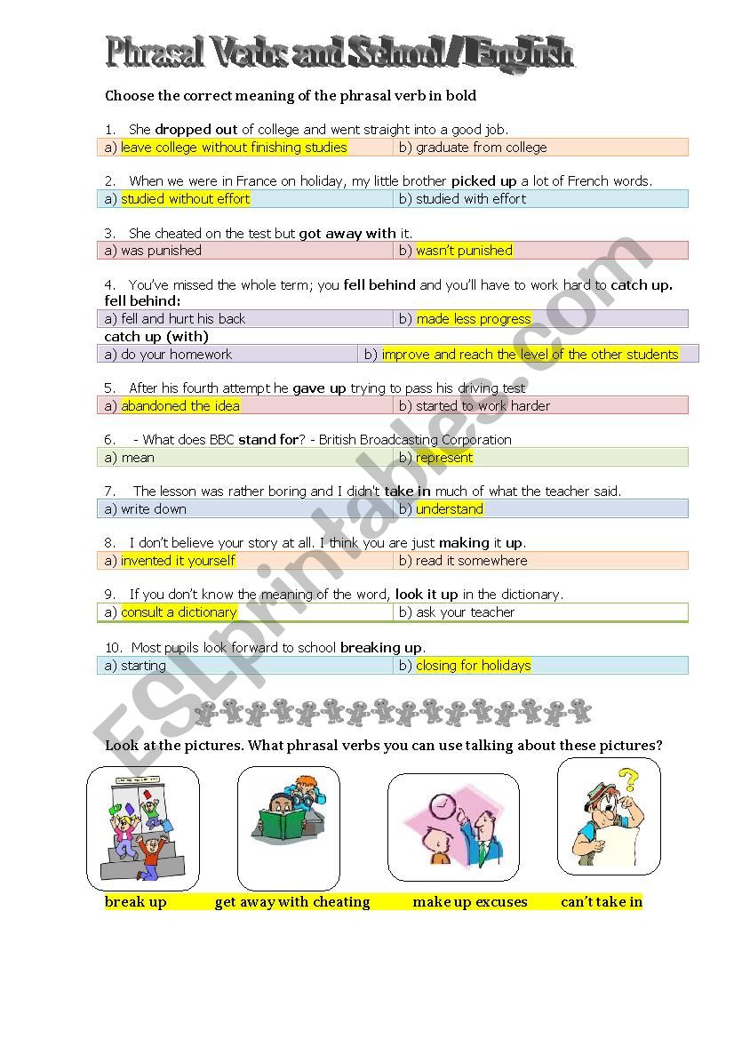 Part V. Phrasal Verbs  - talking about school / learning