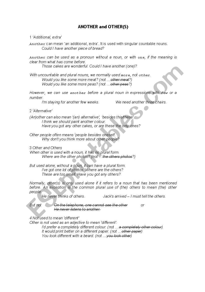 Another/Other worksheet