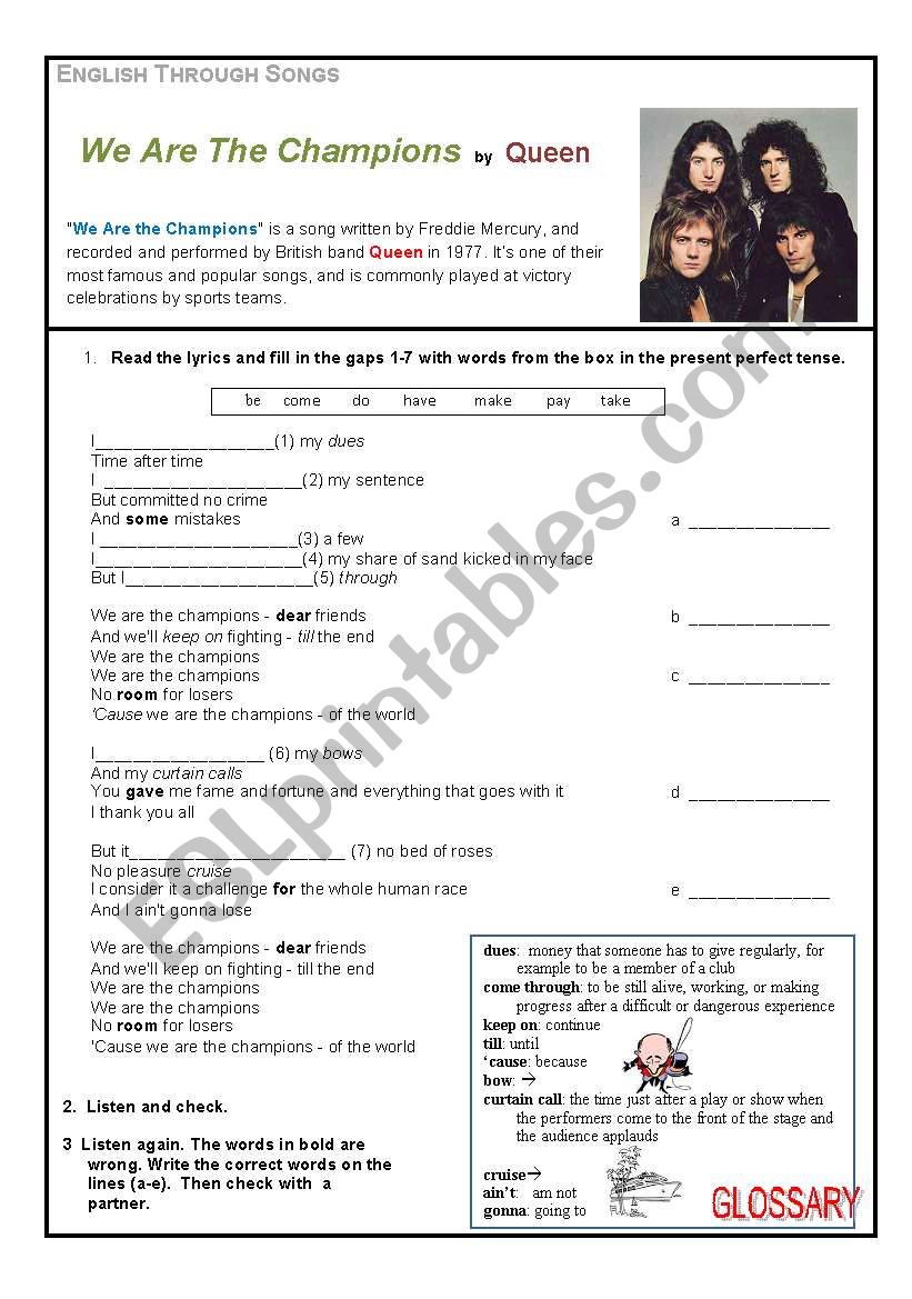 English through songs 5 worksheet