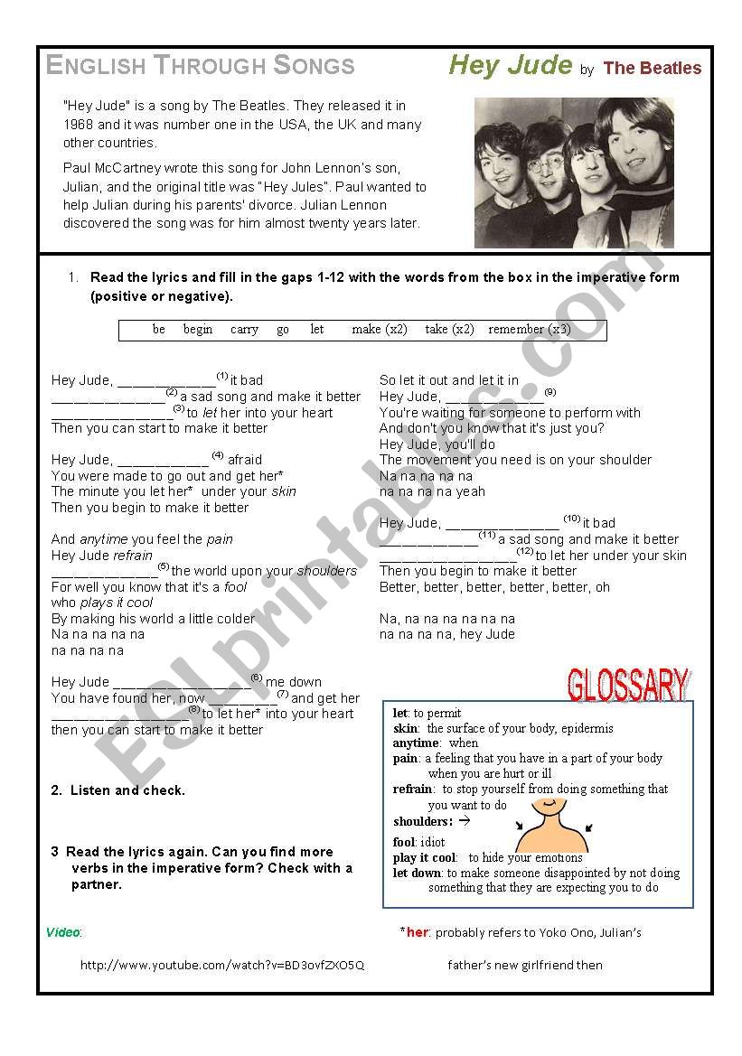 English through songs 6 worksheet