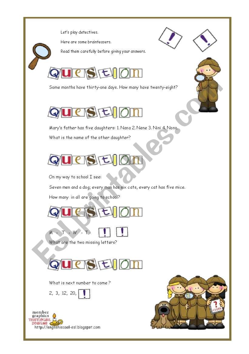 Brainteasers worksheet