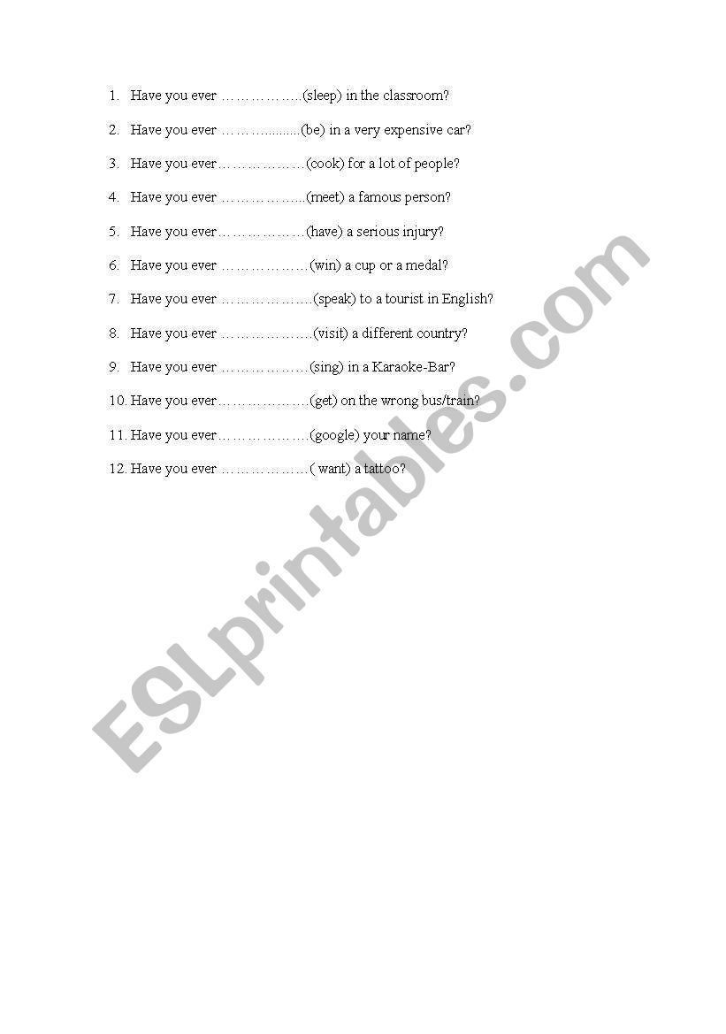 present Perfect worksheet