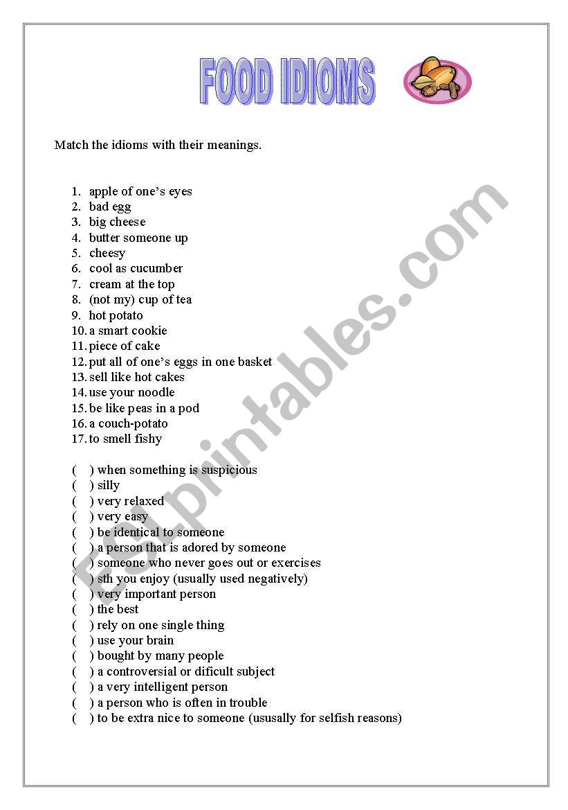 Food Idioms worksheet