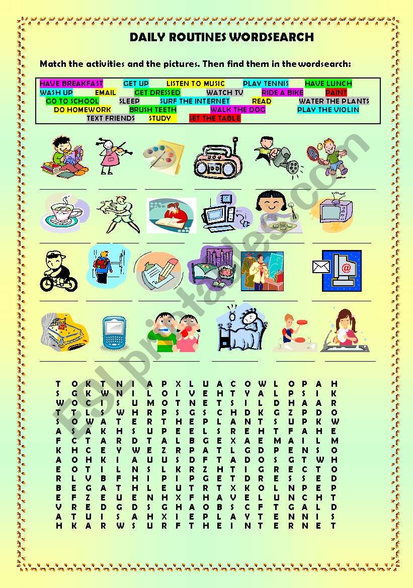 Daily routines crossword + key