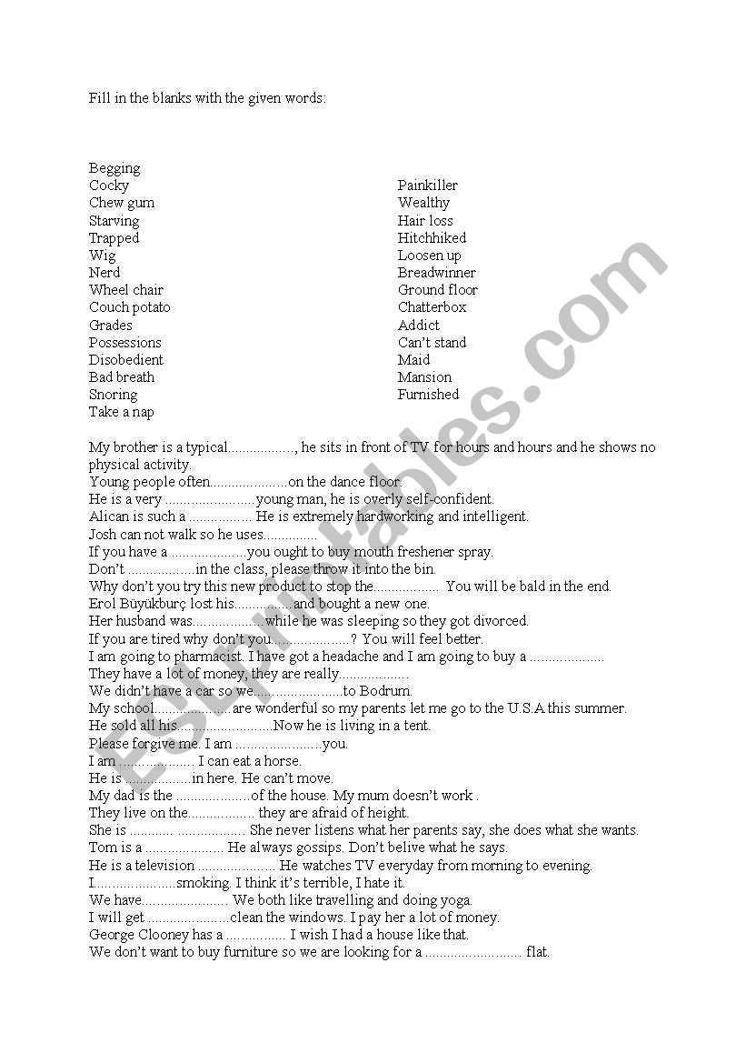 vocabulary exercises worksheet