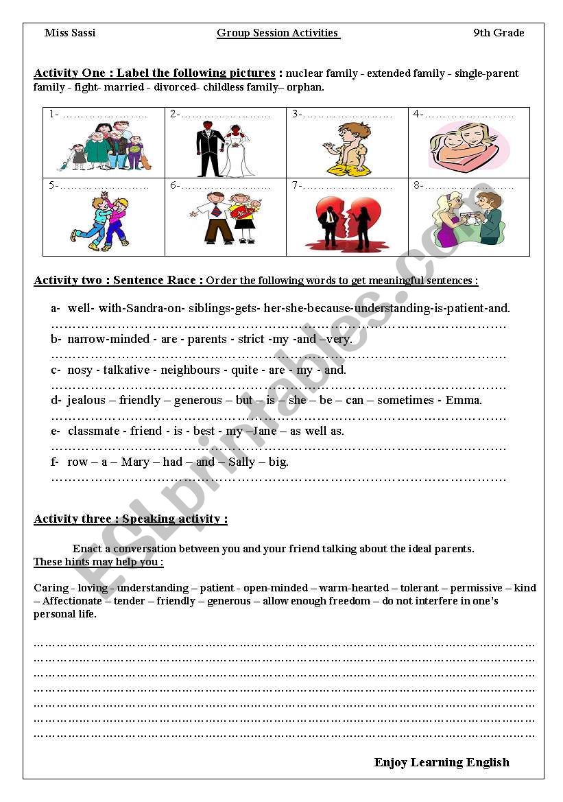 types of family worksheet
