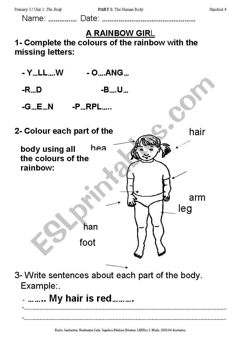 a rainbow girl worksheet