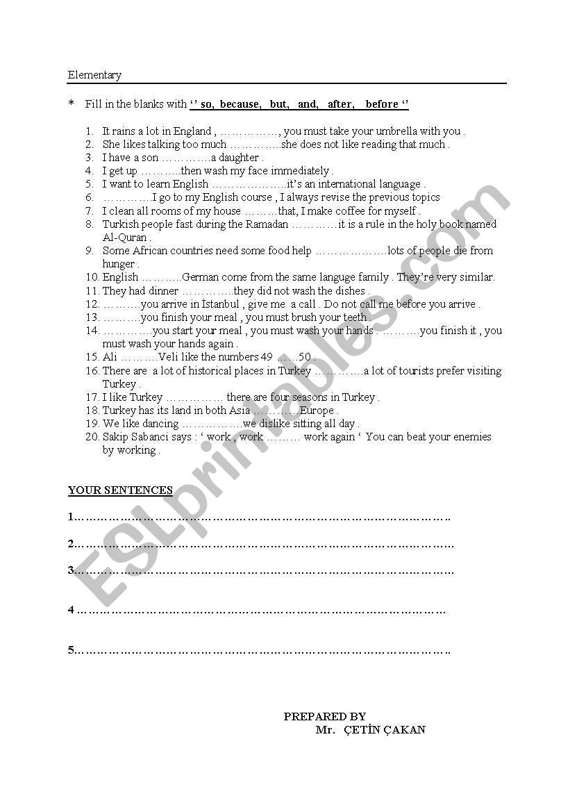 Conjuctions worksheet