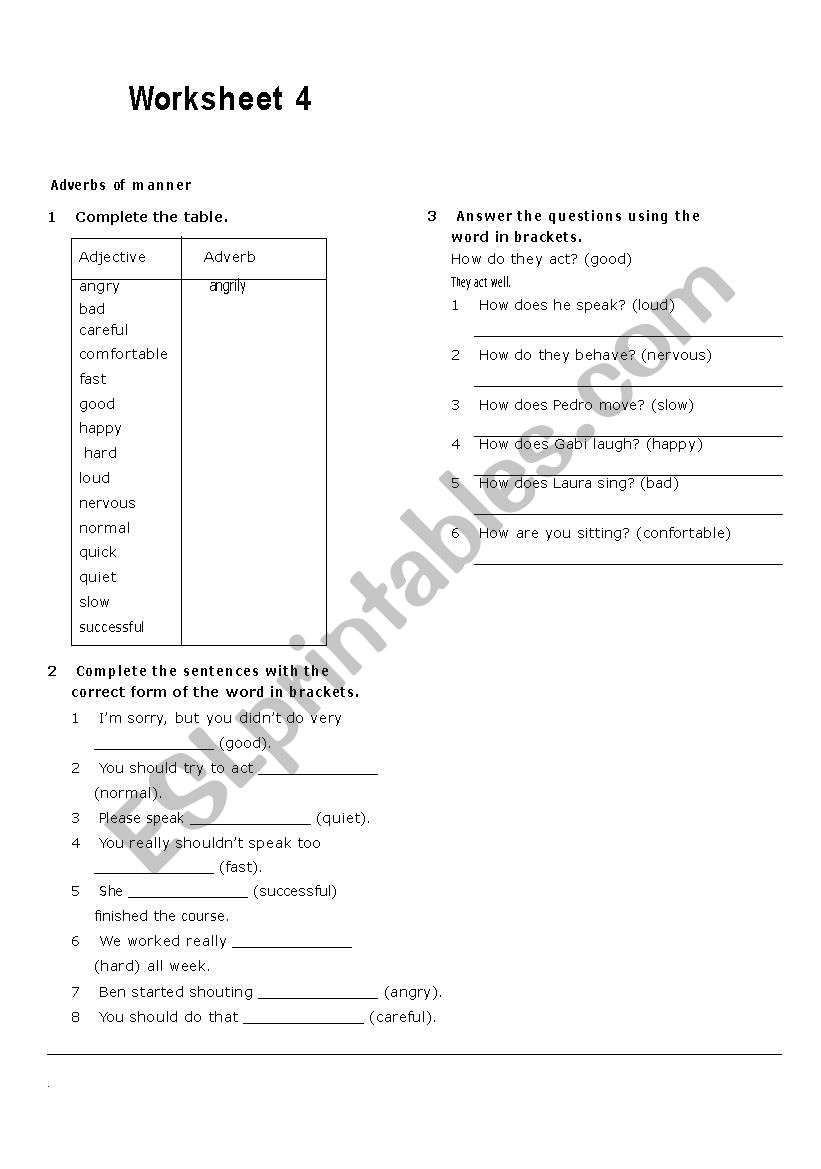 Adverbs of  Manner worksheet