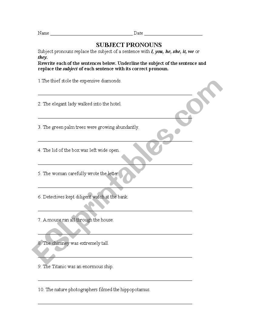 Subject Pronouns worksheet