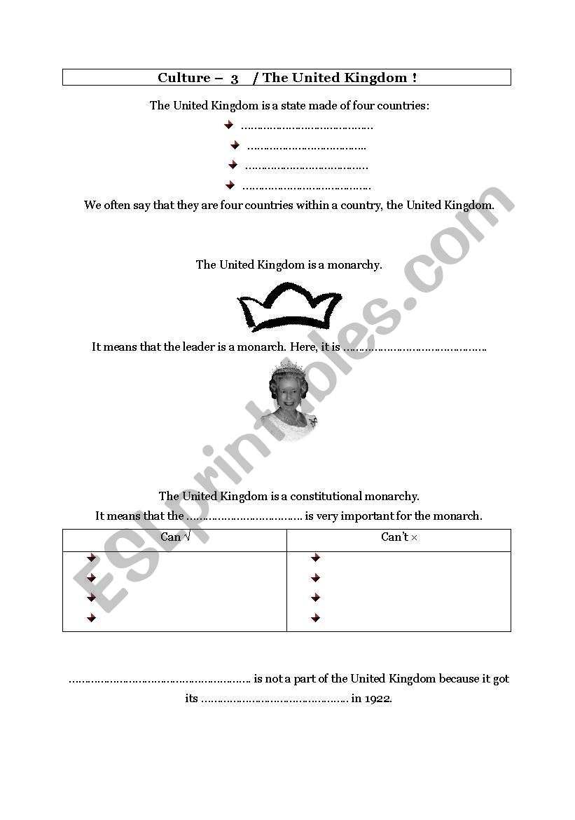 The United Kingdom in short worksheet