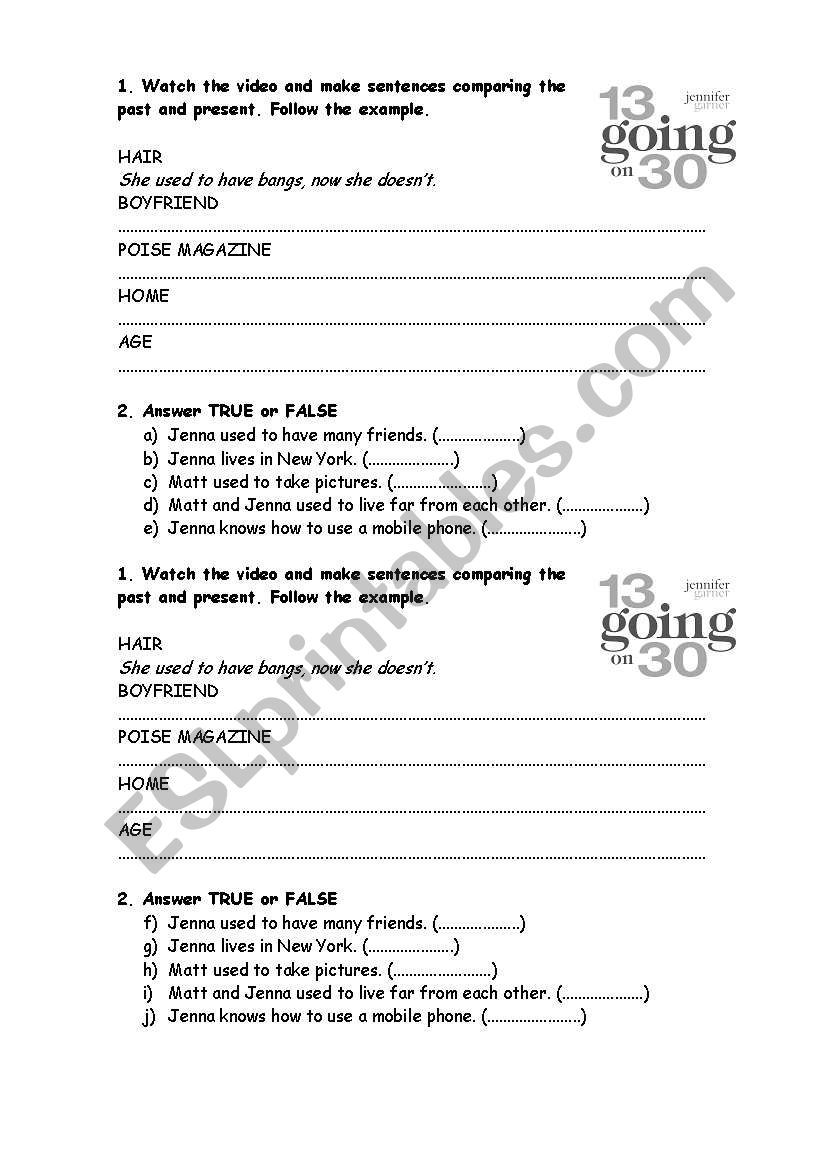 13 GOING ON 30 Movie Activity worksheet