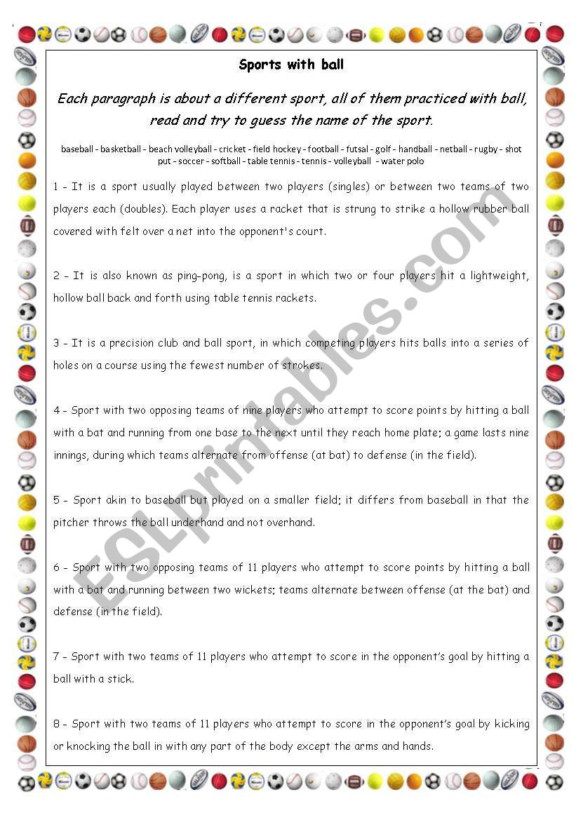 Sports with Ball worksheet