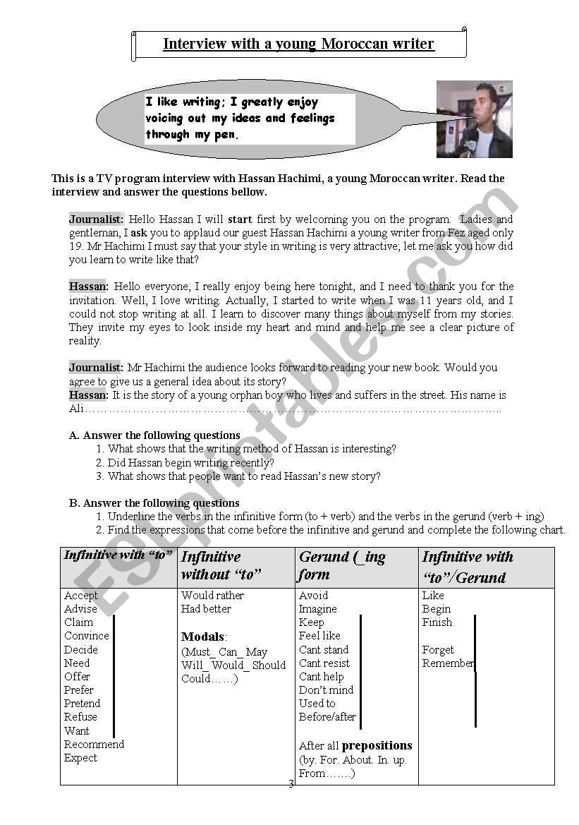 Gerund and infinitive forms worksheet