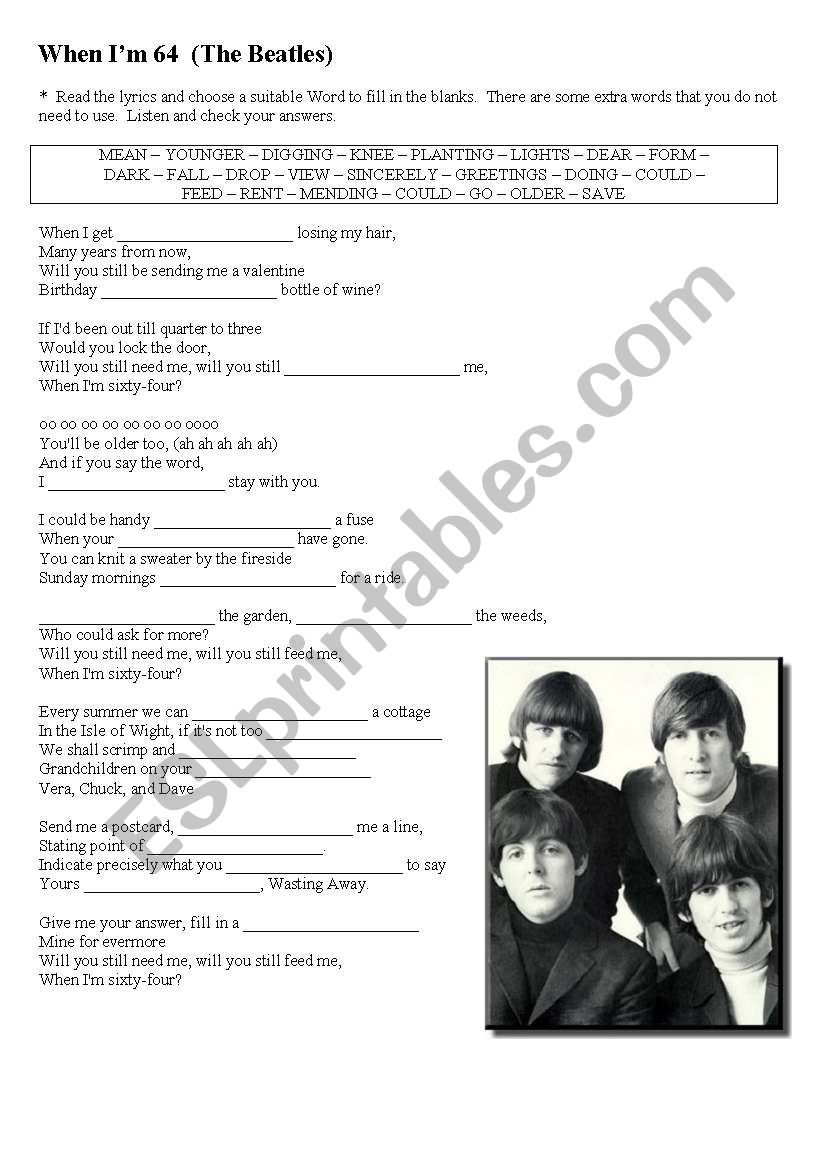 when im 64 by THE BEATLES! worksheet