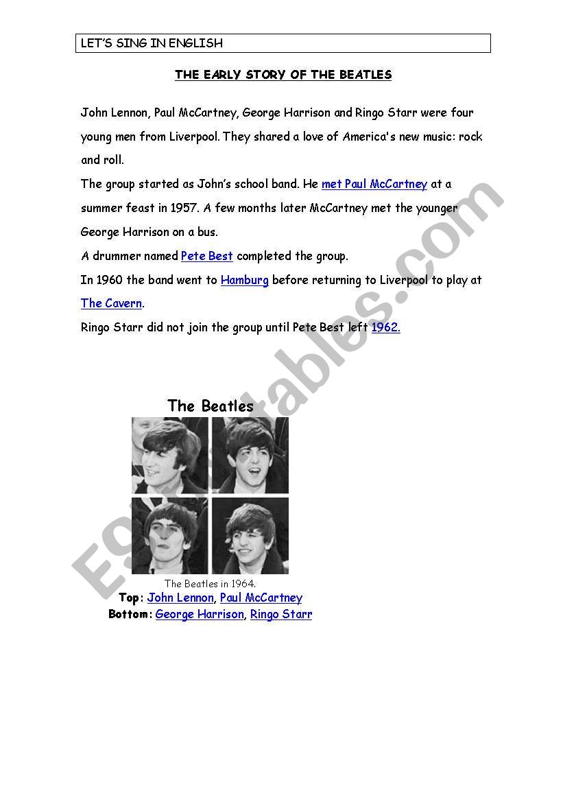 the beatles biography and some exercises