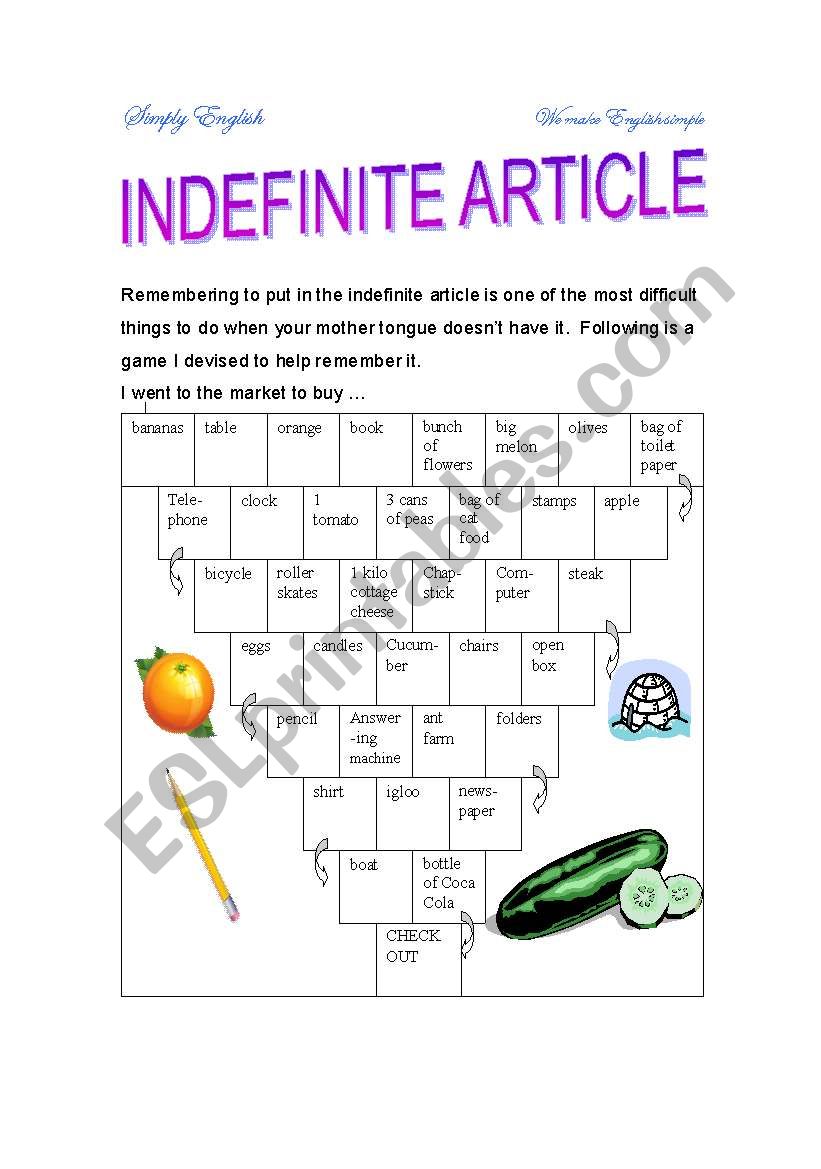 Indefinite Article worksheet