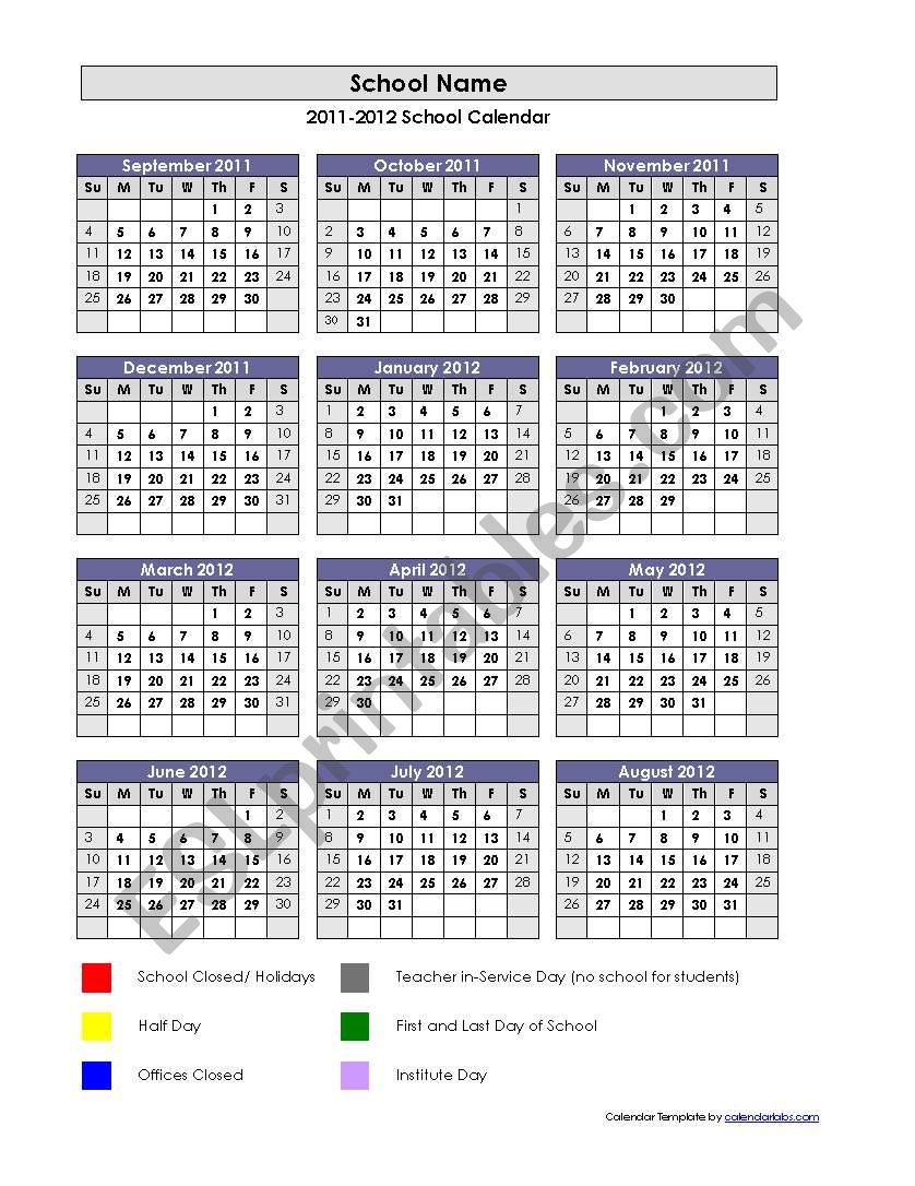 Academic Calander Editable with excel