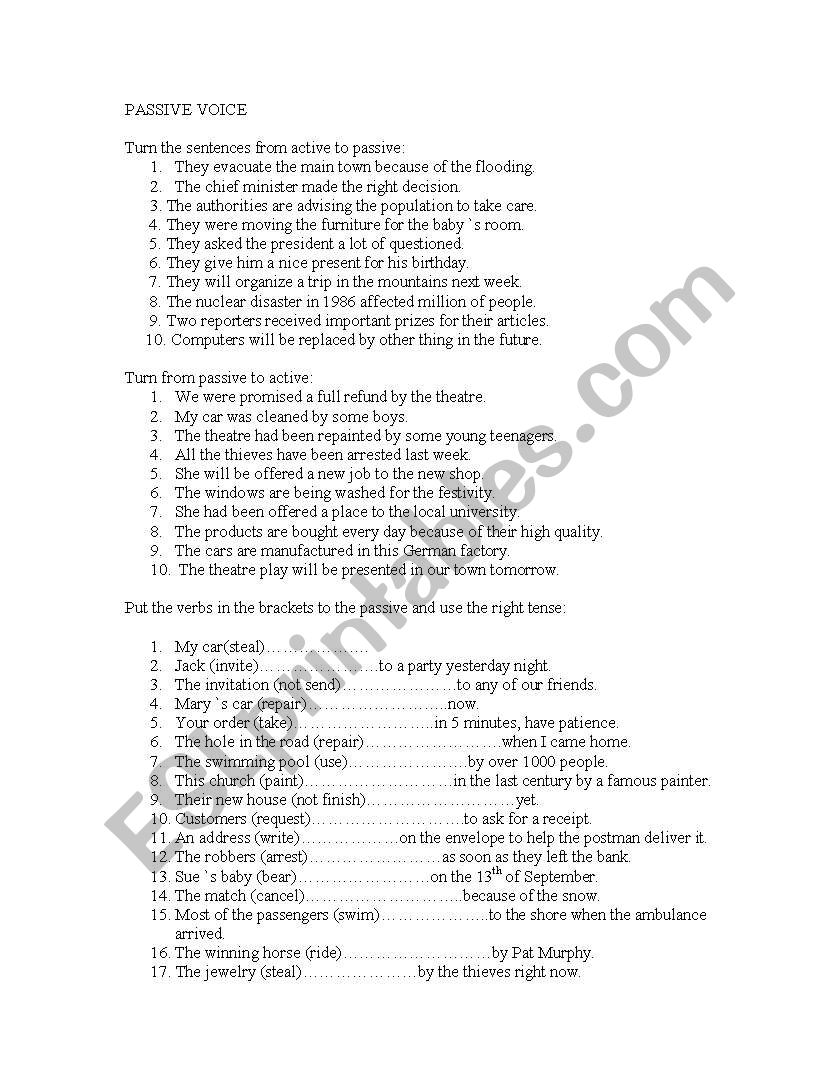 Passive Voice Exercises worksheet