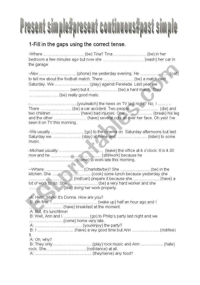 present simple vs present continuous vs past simple - ESL worksheet by ...