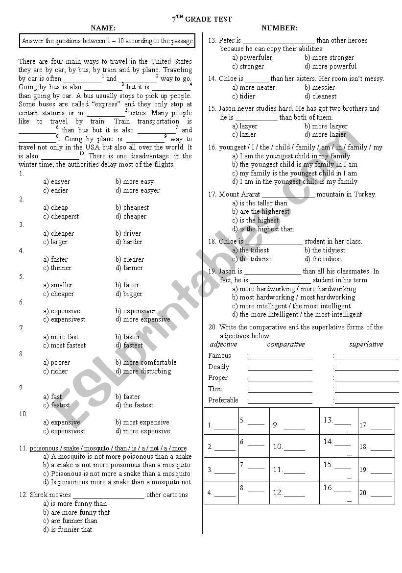 comparatives,superlatives worksheet