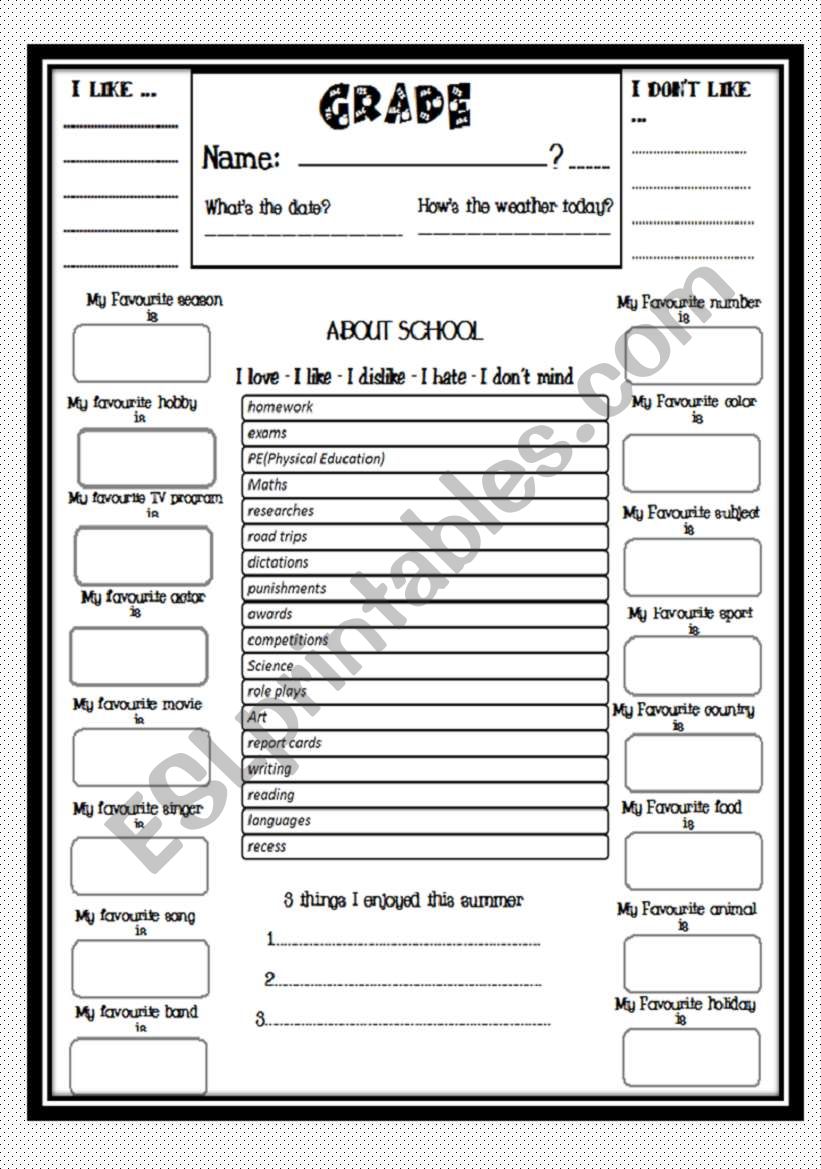 BACK TO SCHOOL worksheet