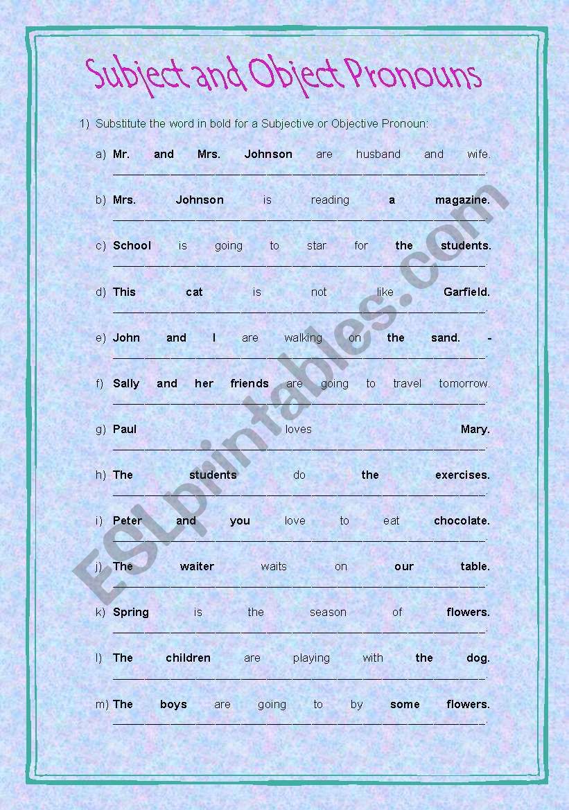 Subject and Object Pronouns - Exercises