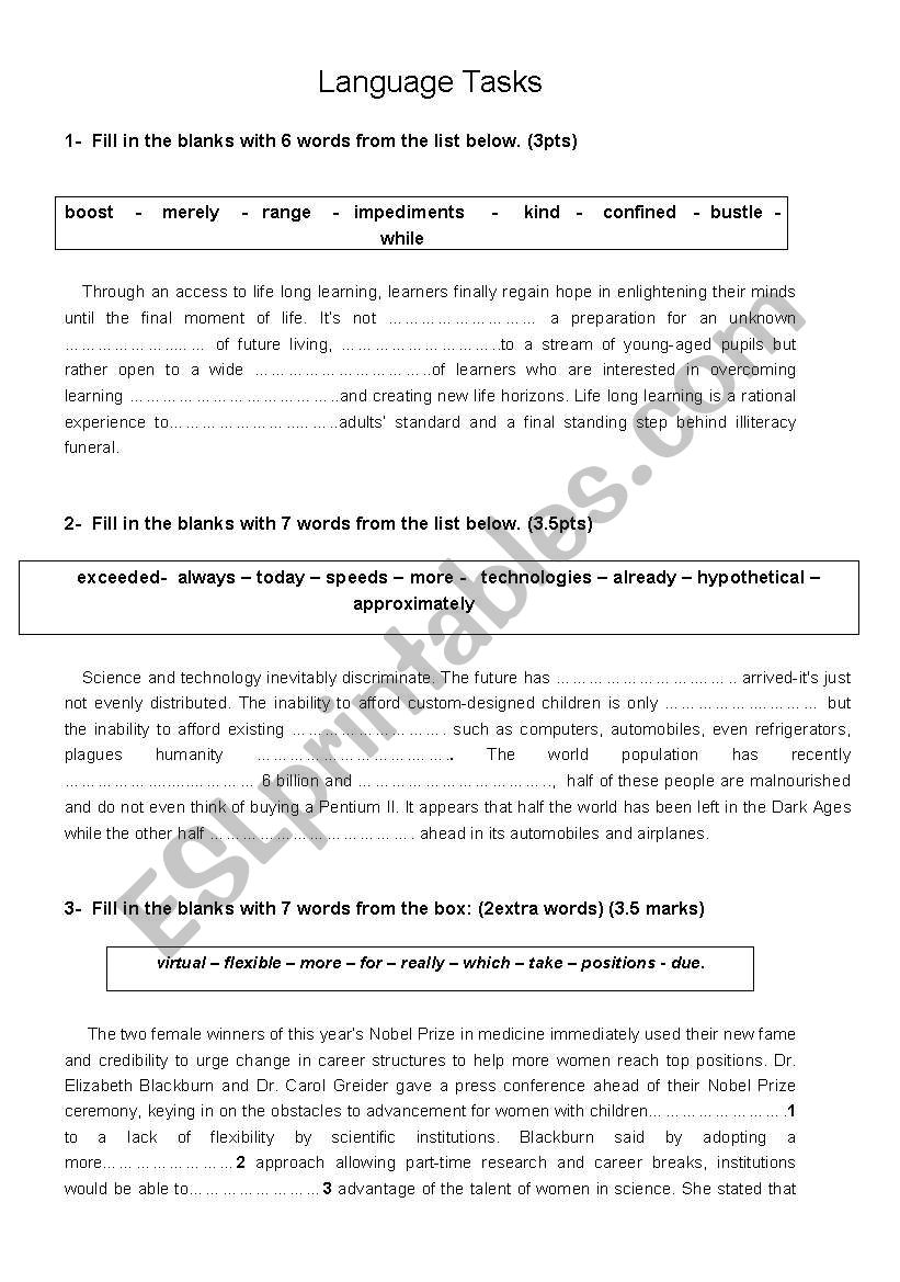 Language tasks for 4th year students