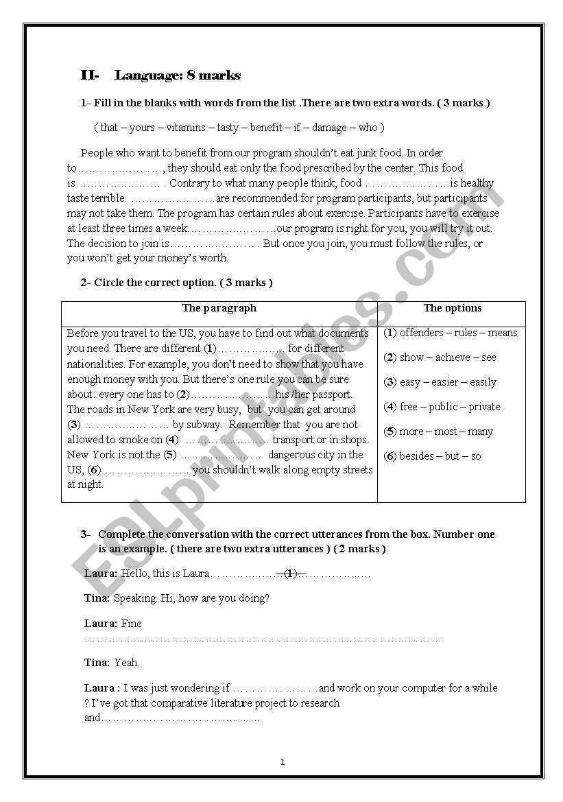 Language and writing tasks for 9th  year students