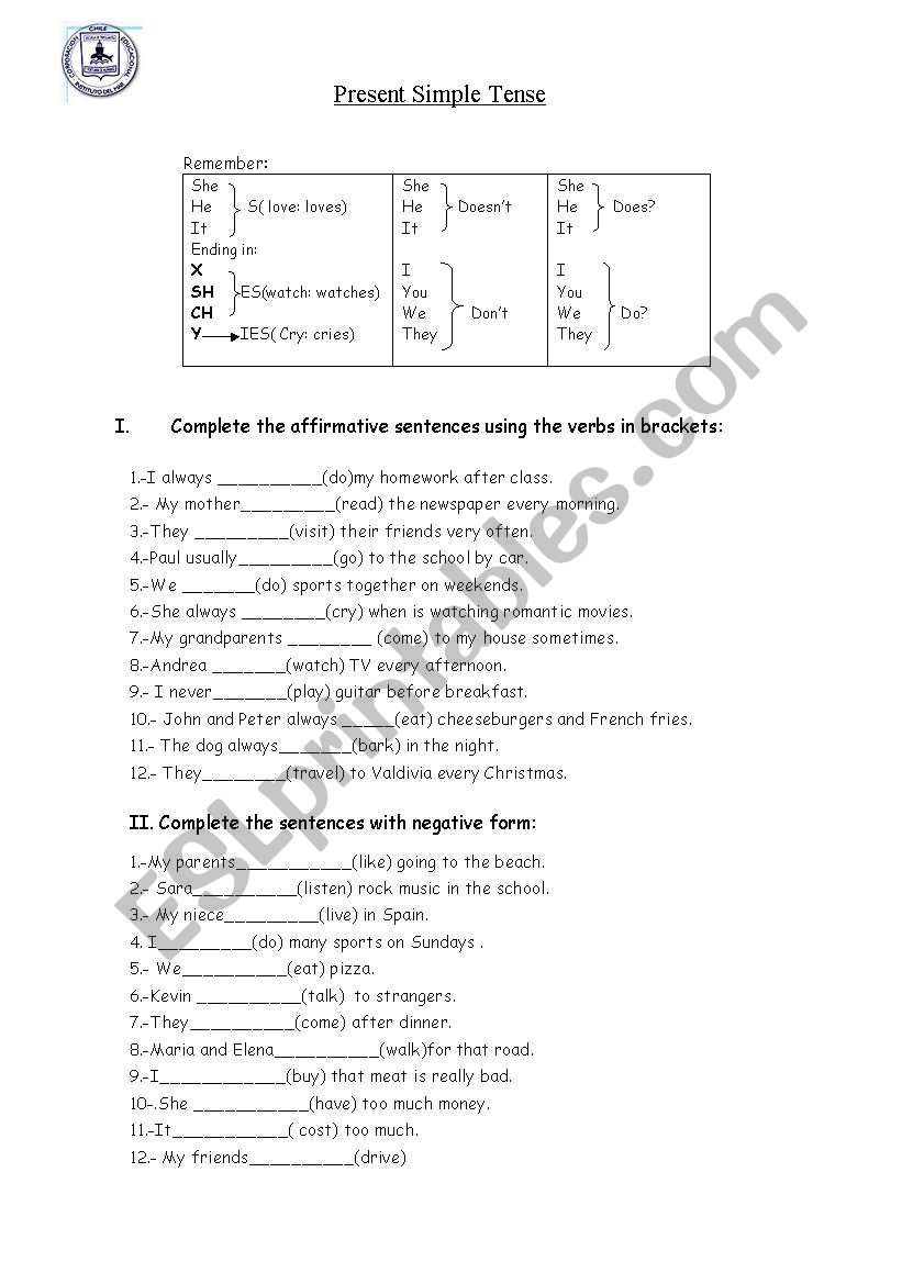 present simple worksheet