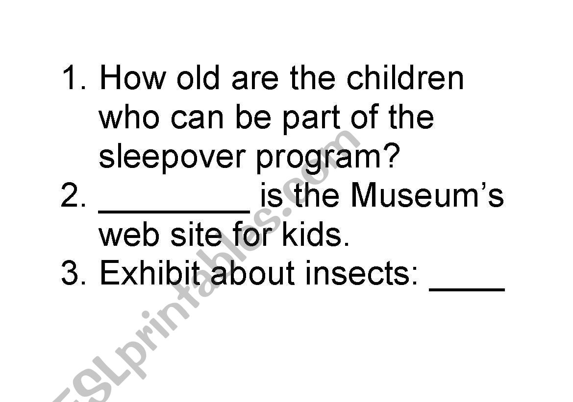 Museum Activity - Reading part 2