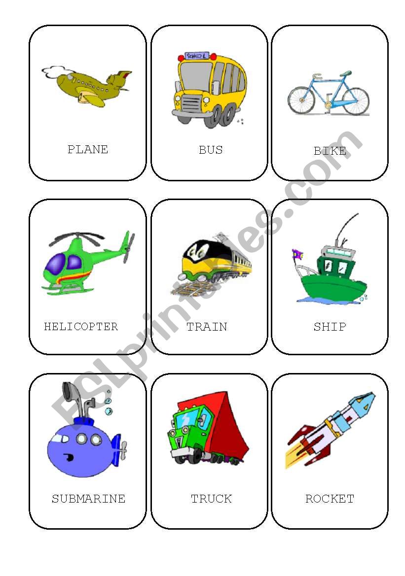 Transportation cards worksheet