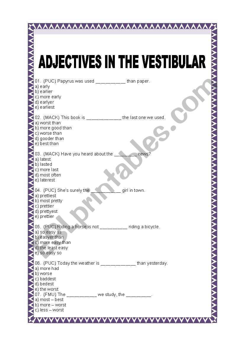 Adjectives worksheet