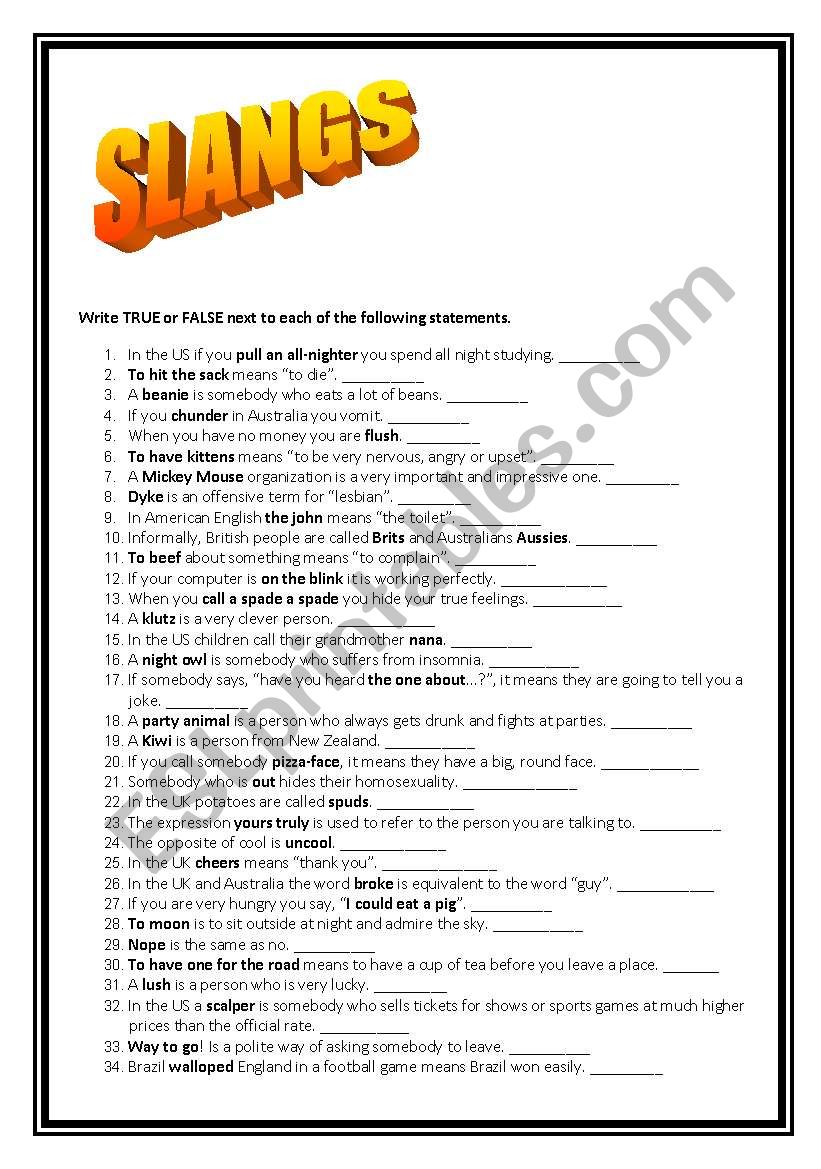 SLANG WORDS worksheet