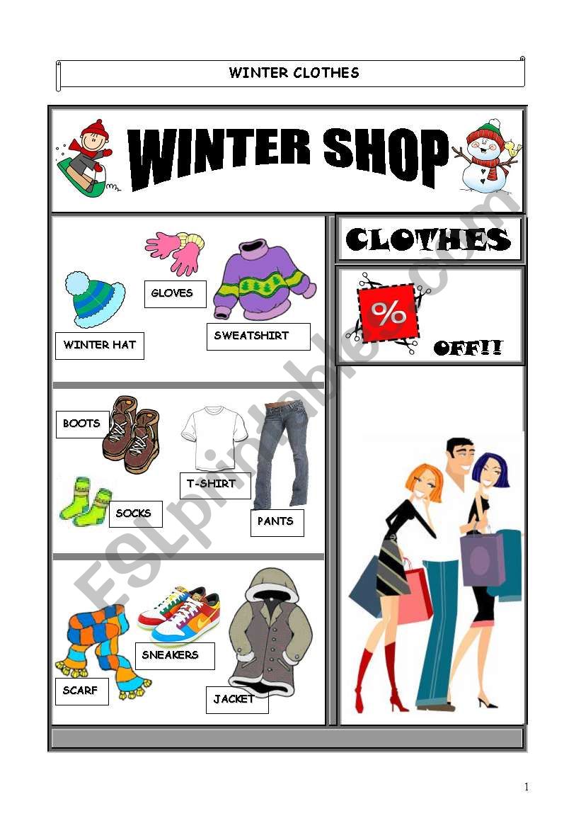 Winter clothes worksheet