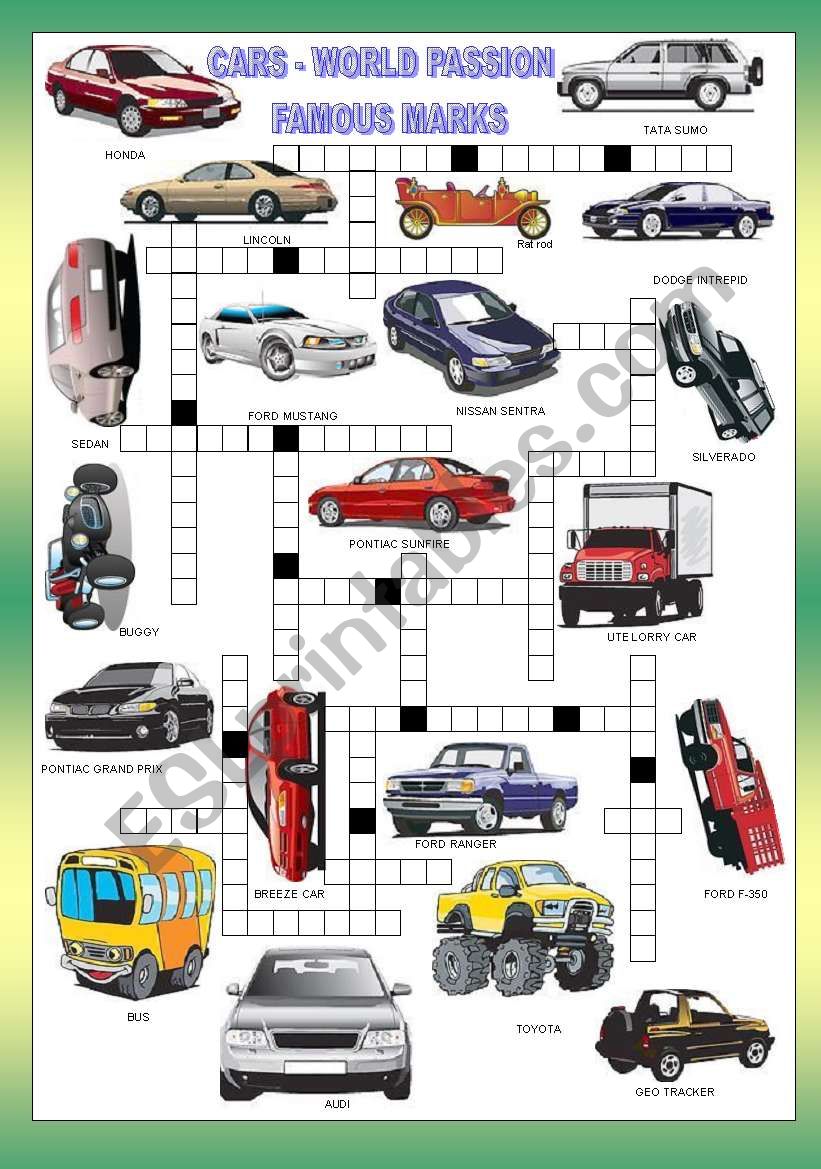 CARS CROSSWORD  + KEY worksheet