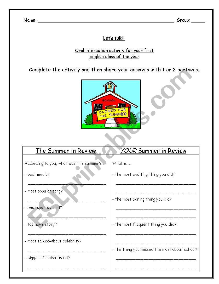 Oral Interaction Activity for the 1st class of the year