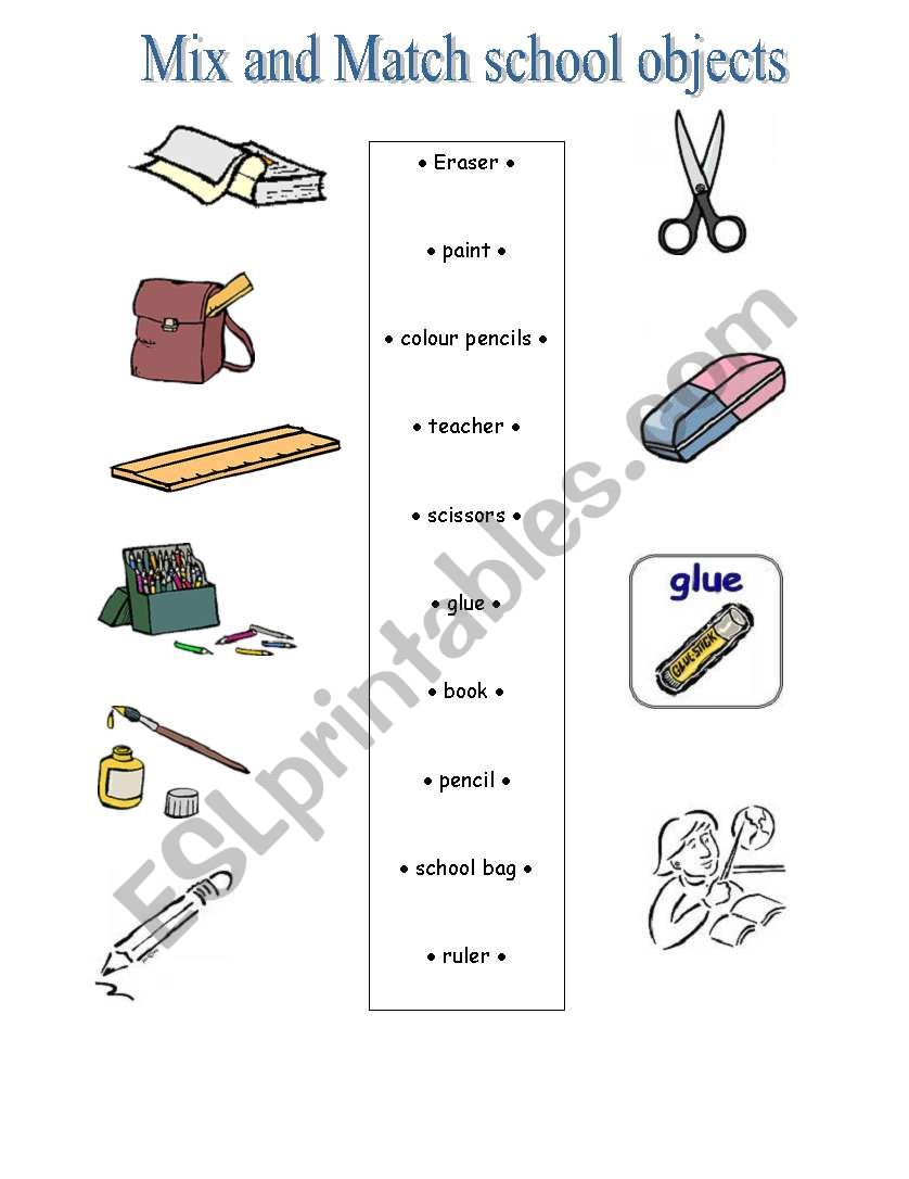Mix and match school objects worksheet
