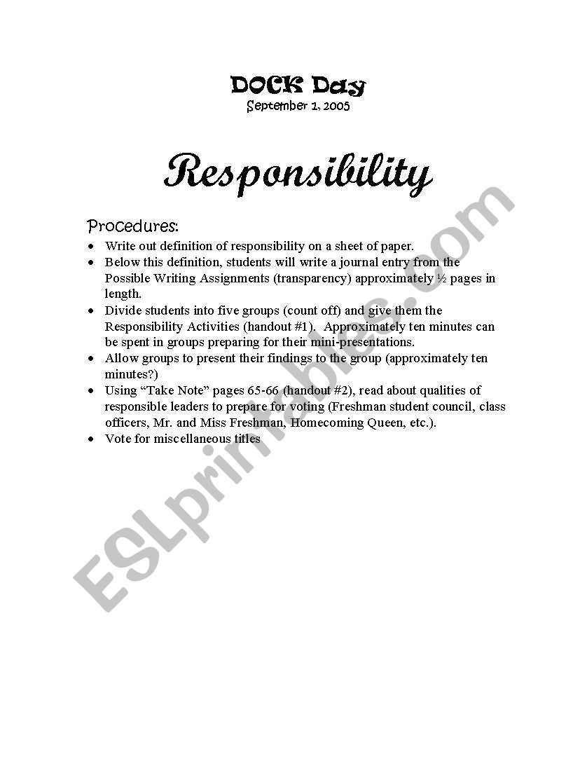Responsibility worksheet