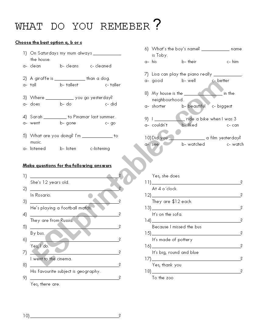 revision worksheet