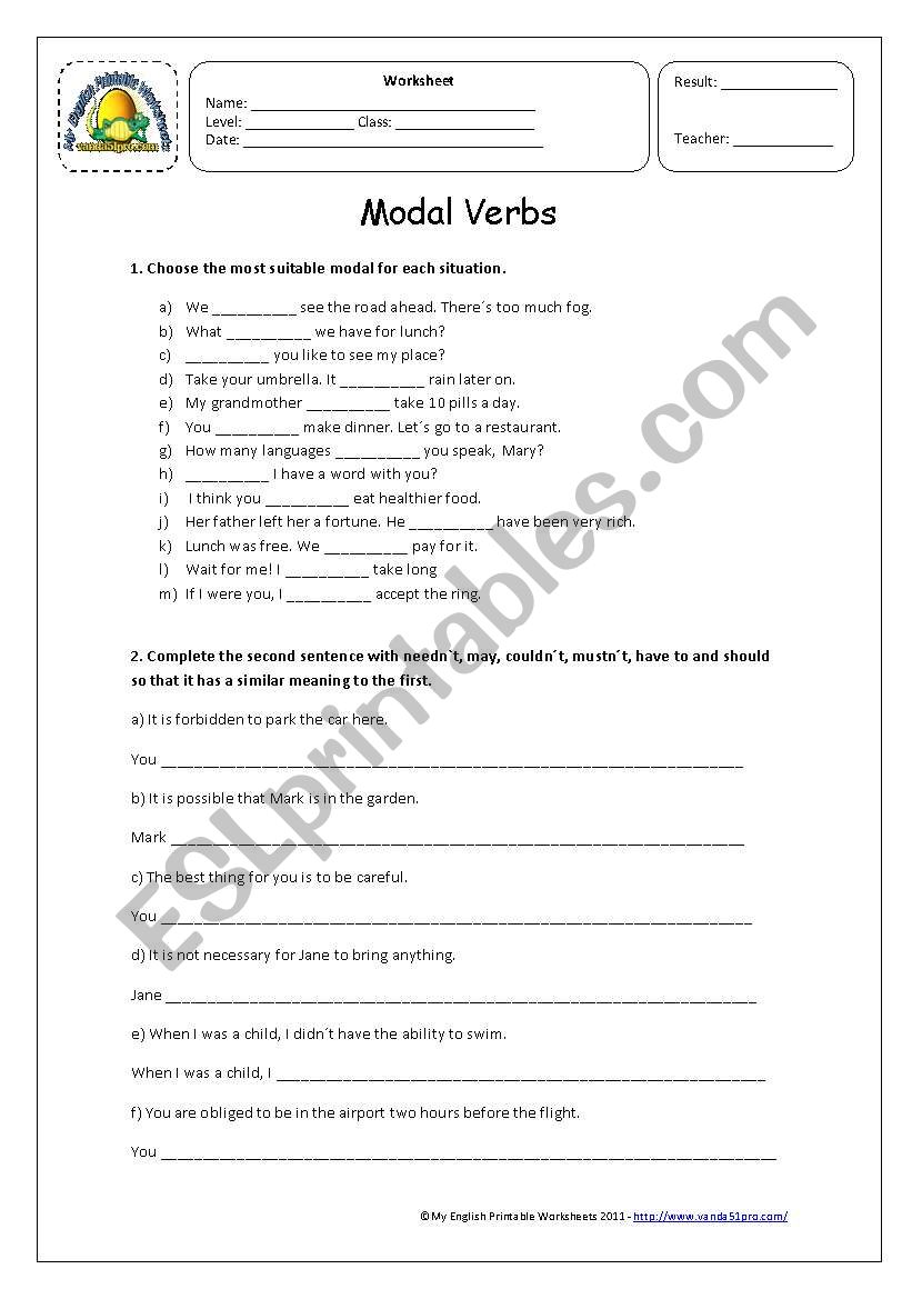 modal verbs worksheet