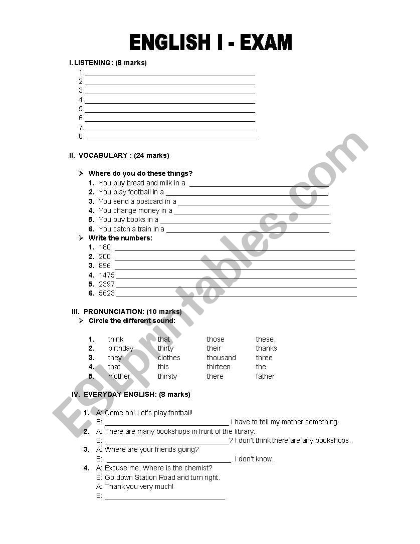 english test worksheet