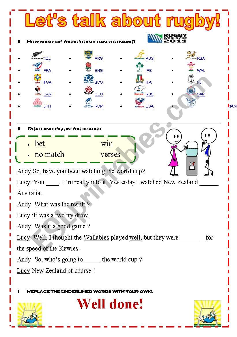 Rugby World Cup 2011 worksheet