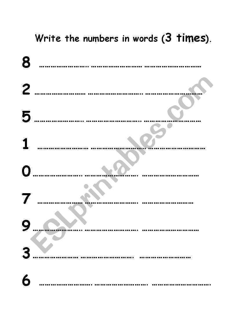 WRITE THE NUMBERS THREE TIMES (2 pages)
