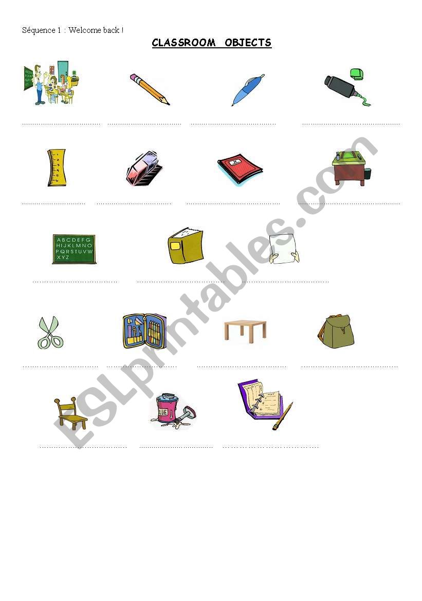 Classroom objects worksheet