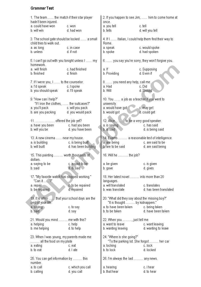 GRAMMAR TEST worksheet