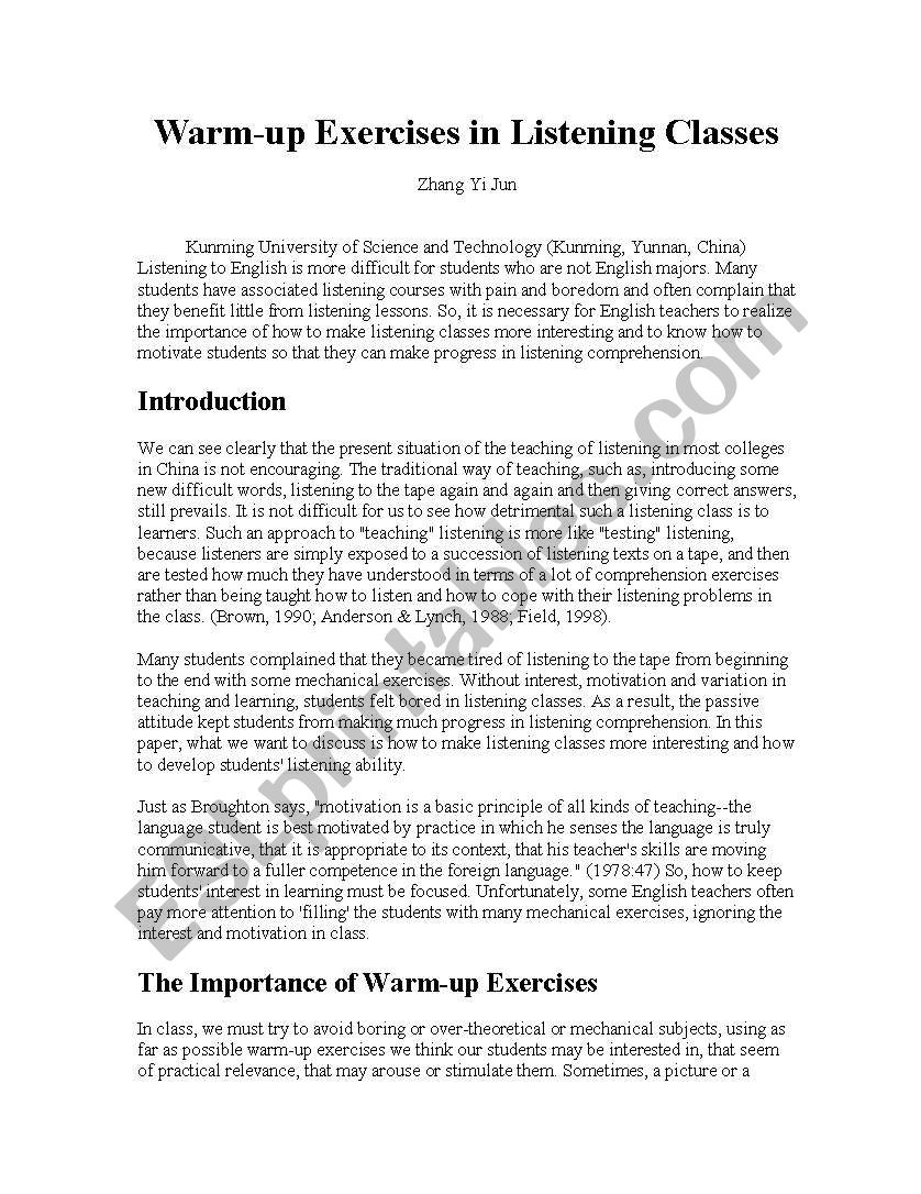 warm up activities worksheet