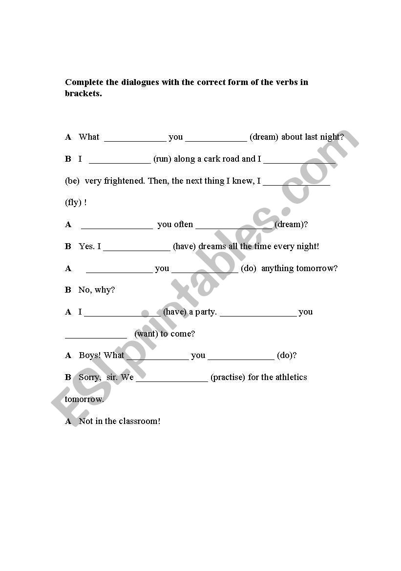 Complete the dialogues worksheet