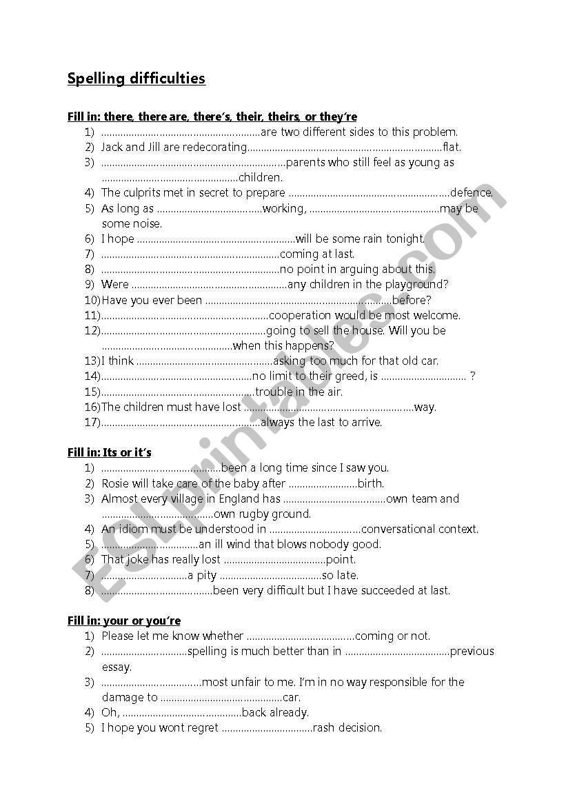 spelling difficulties worksheet