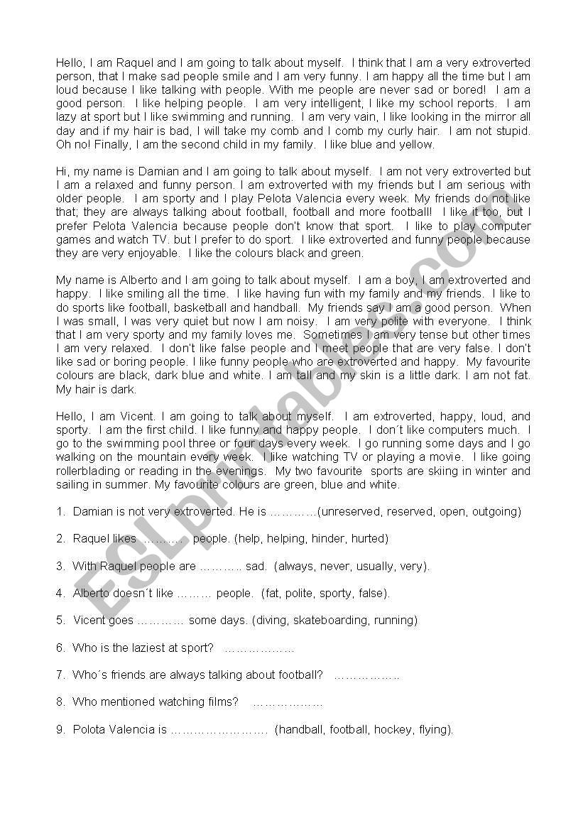 Student Self-Portrait Worksheet